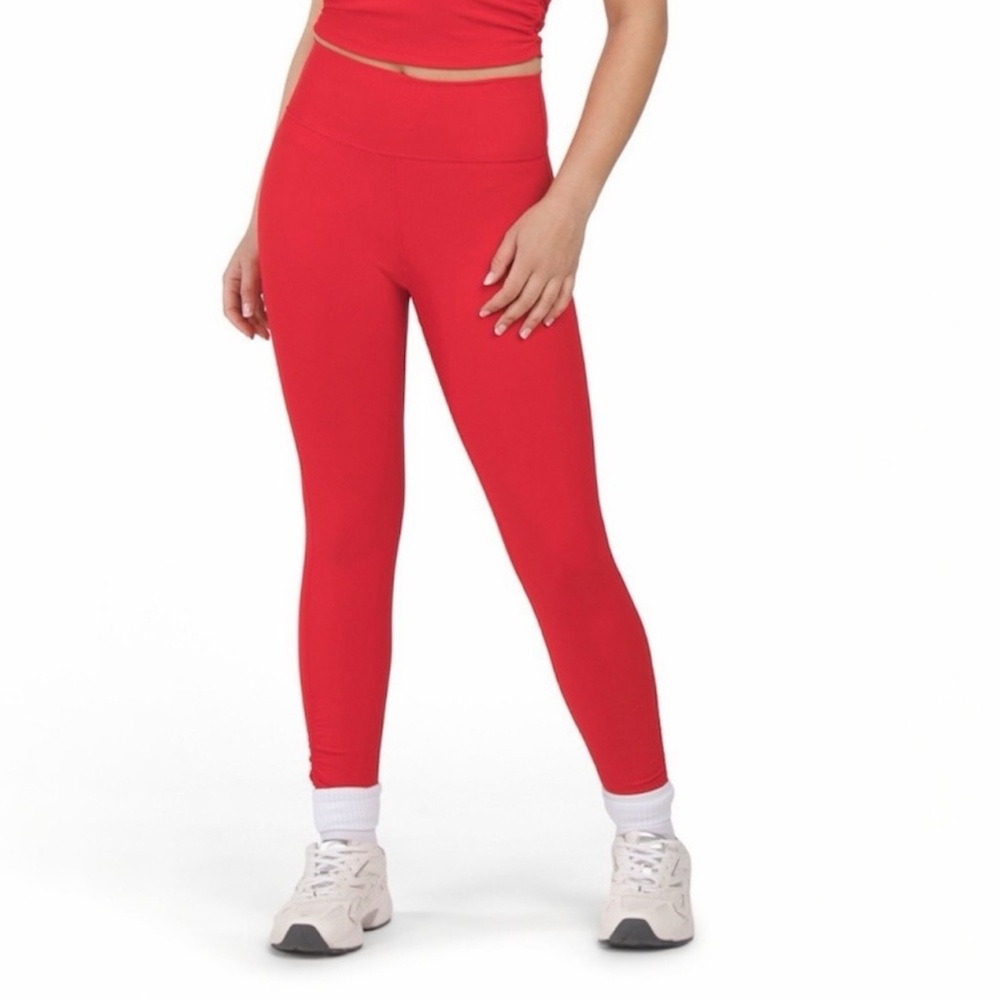 Wilo the Label Ribbed High-Waisted Leggings•Fire Red - Picture 2 of 11